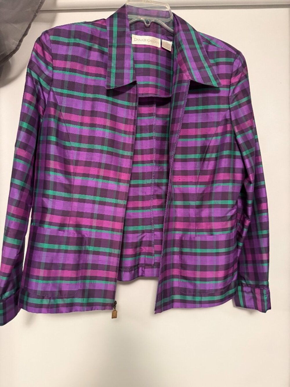 Vintage Dana Buchman Purple Green Plaid Jacket Size 14 Fits 10